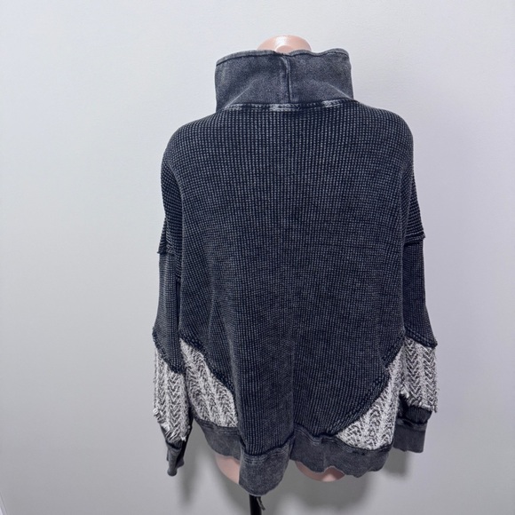 BKE Quarter Zip Pieced Pullover Washed Black Buckle XL Thermal Waffle Knit - Picture 6 of 9